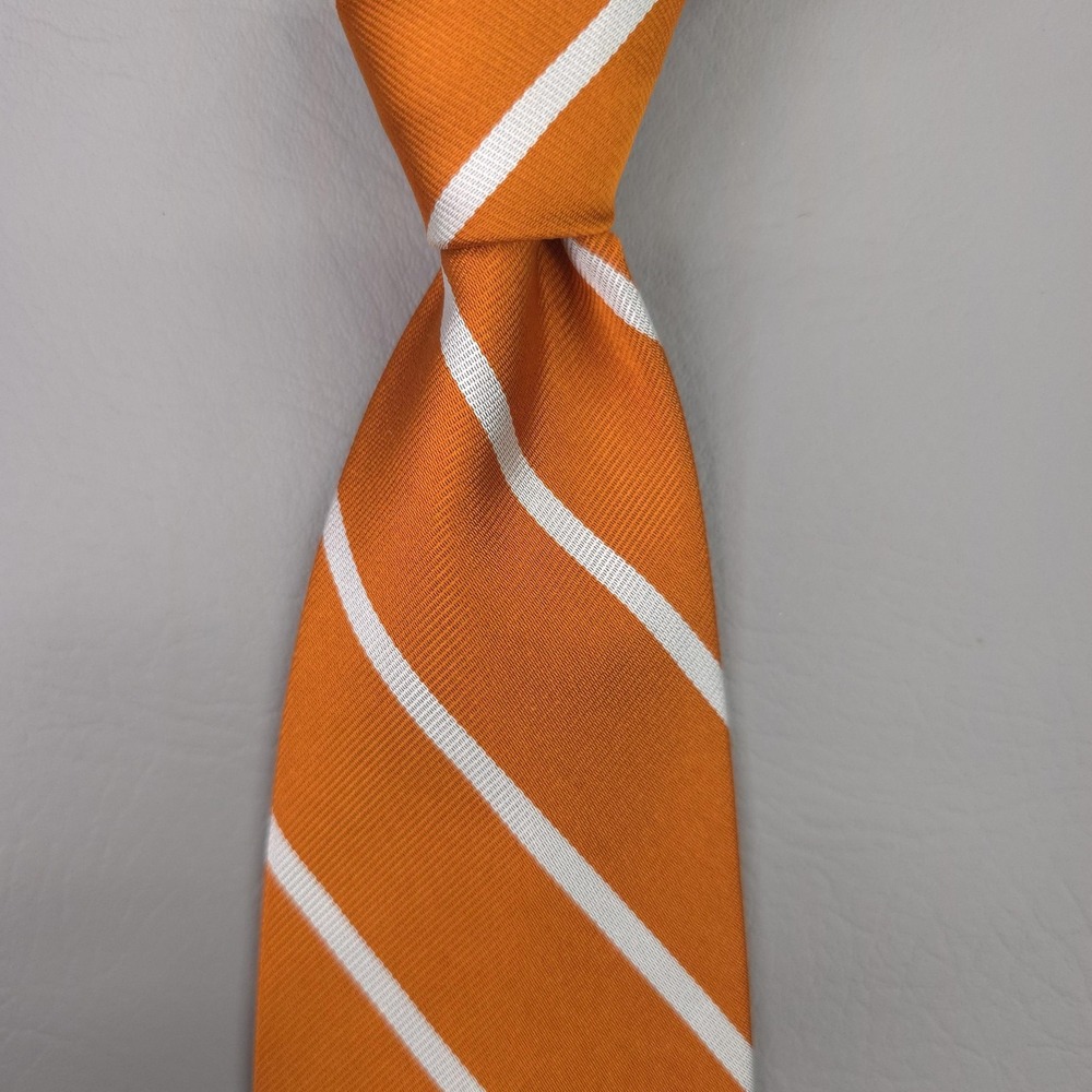 J.Crew Tie Mens One Size Orange Silk Repp Stripe Woven USA Necktie Preppy Ivy